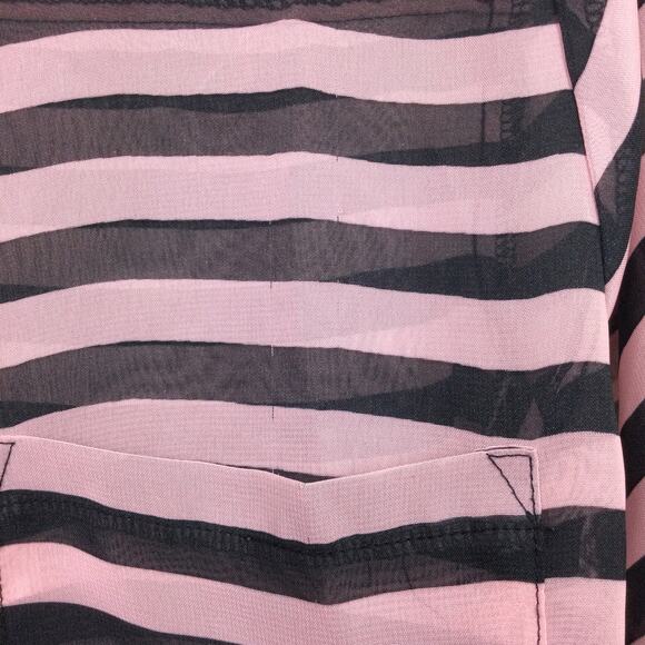 Monteau Sheer Sailor Stripe Collared Lightweight Button Down Front Pocket Top L - Picture 9 of 12